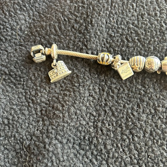 Pandora 20 Charm 925 Sterling Travel Theme USA Ship Airplane 8Hanging 8"Bracelet - Picture 8 of 9